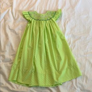 Rosalina Green Polka Dot Smocked Dress